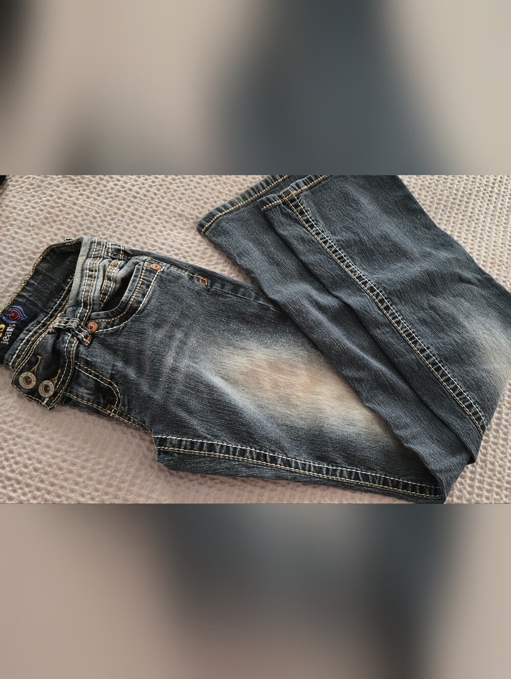 Women's Blue Washed Denim Jeans - Classic Straight Fit, Size 7